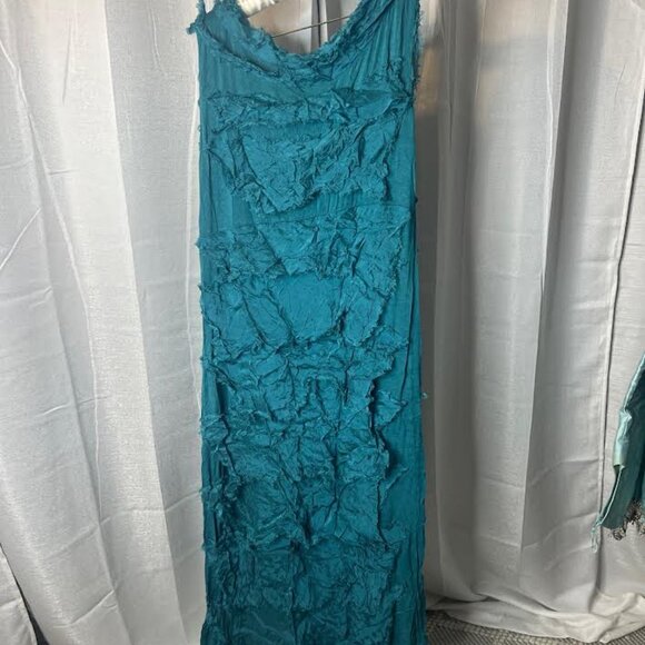 Ilenia M. Made in Italy Silk Fringe Maxi Dress in Teal - Size L - Picture 5 of 8